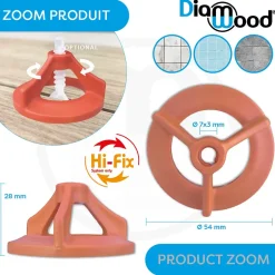 Diamwood Expert En Equipement 250 Cadrans de Croisillons Autonivelants à Visser "HI-FIX" pour Tige D. 7 x 3 mm (Réutilisables) - Diamwood