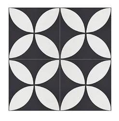 Pegane 4 Carreaux de ciment véritable 0,16m2 / Carreaux de ciment artisanaux pour sol et mur coloris noir/blanc - l.20 x L.20cm
