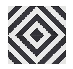 Pegane 4 Carreaux de ciment véritable 0,16m2 / Carreaux de ciment artisanaux coloris noir/blanc pour sol et mur - l.20 x L.20 cm