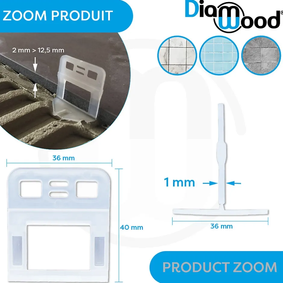Diamwood Expert En Equipement 100 Croisillons 1 mm Autonivelants Pour Carreaux de 2 à 12,5 mm - Diamwood