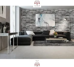 Ikhemalarka 4 m² 10 panneaux PVC 3D effet pierre muraux & de plafond, revêtement imitation carrelage Grey Stone