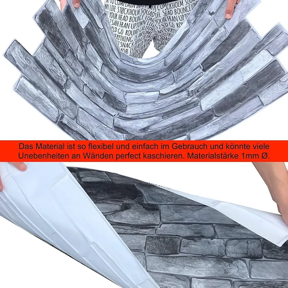 Ikhemalarka 4 m² 10 panneaux PVC 3D effet pierre muraux & de plafond, revêtement imitation carrelage Grey Stone