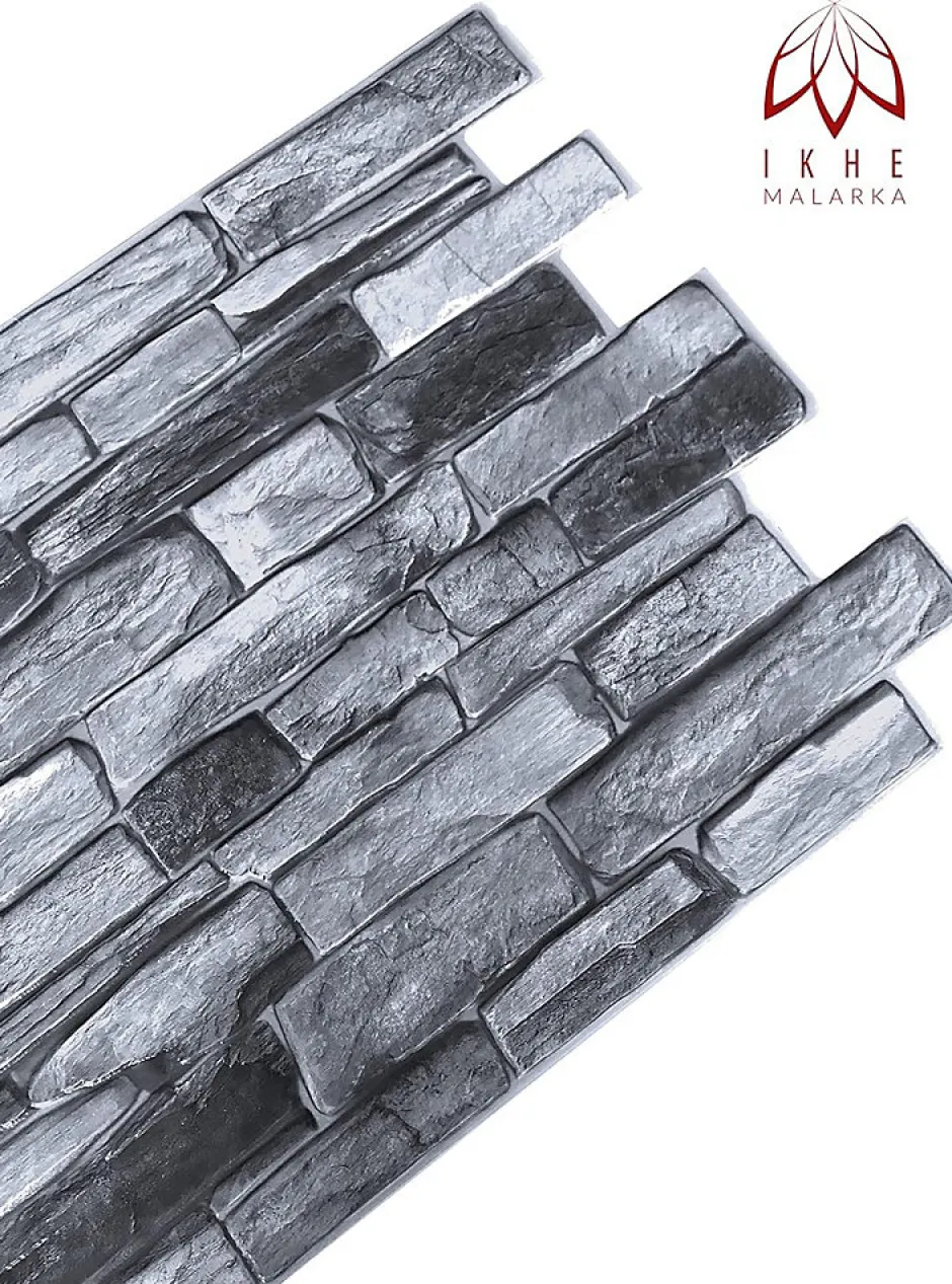 Ikhemalarka 4 m² 10 panneaux PVC 3D effet pierre muraux & de plafond, revêtement imitation carrelage Grey Stone