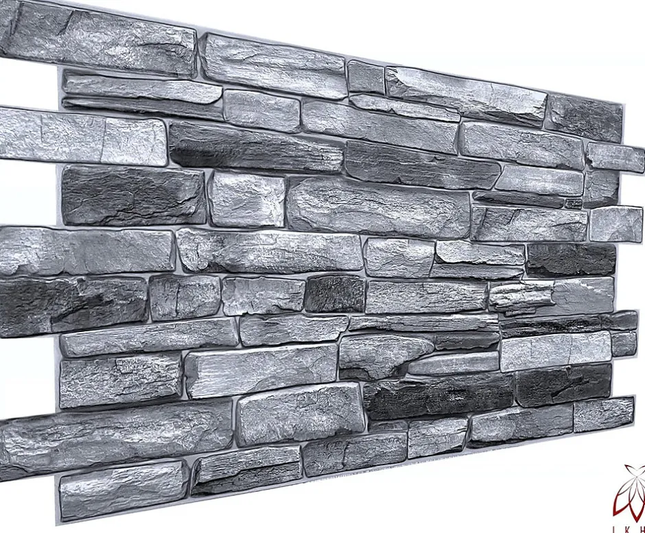 Ikhemalarka 4 m² 10 panneaux PVC 3D effet pierre muraux & de plafond, revêtement imitation carrelage Grey Stone