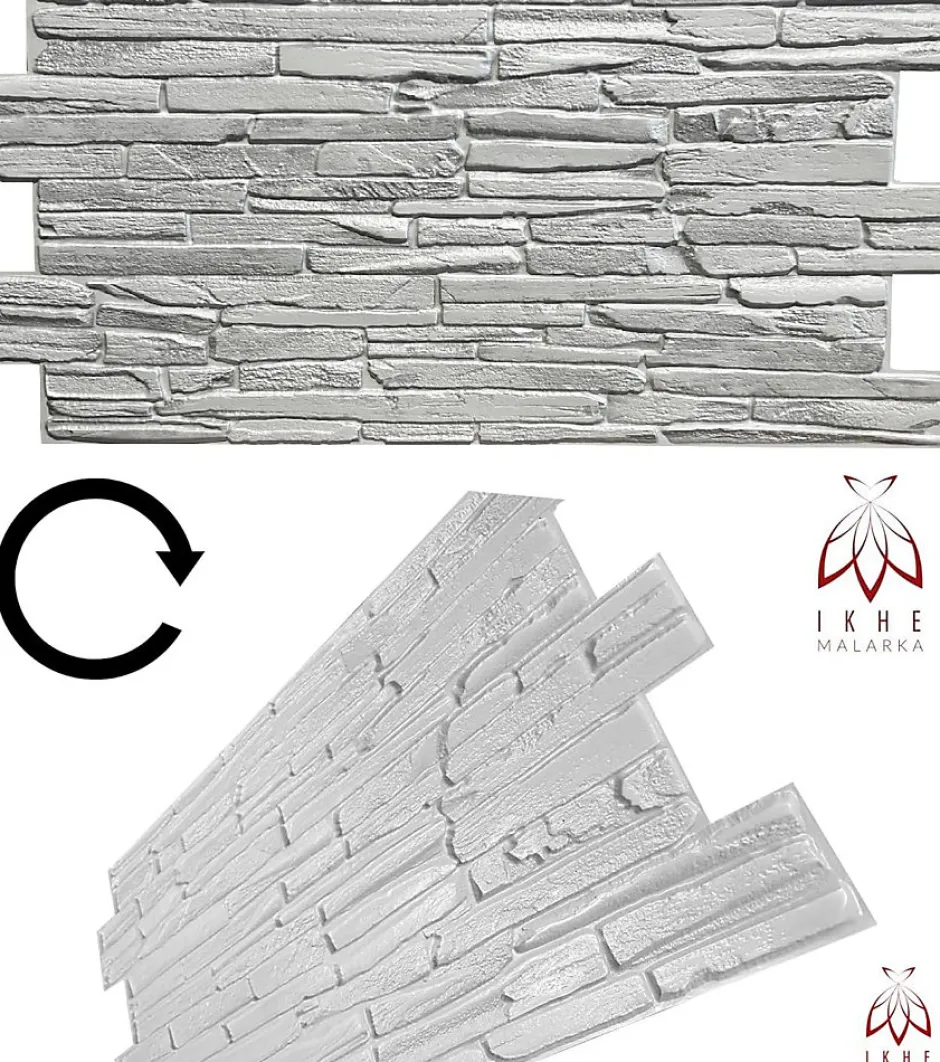 Ikhemalarka 4 m² 10 panneaux PVC 3D effet pierre muraux & de plafond, revêtement imitation carrelage Quartzite Grey