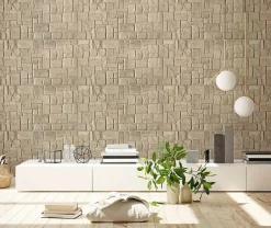 Ikhemalarka 4 m² 10 panneaux PVC 3D effet pierre muraux & de plafond, revêtement imitation carrelage Beige Stone