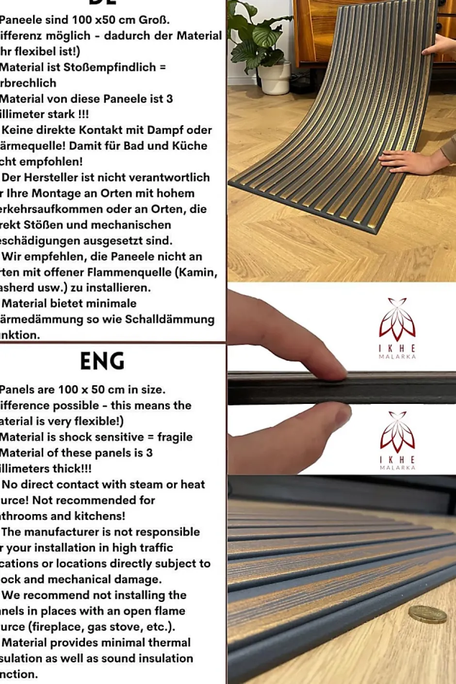 Ikhemalarka 6 m2 12 pièces Panneaux muraux de plafond en polystyrène Effet lamelle Décor Imitation Lamelle Revêtement léger XL Slats Gold