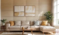 Ikhemalarka 6 m2 12 pièces Panneaux muraux de plafond en polystyrène Effet Lattes Décor Imitation Lamelle Revêtement léger Slats White Gold