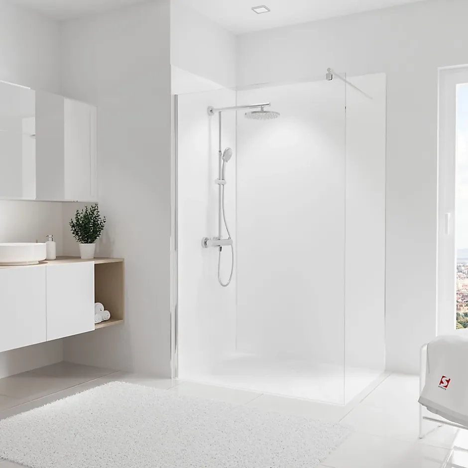 2 panneaux muraux de salle de bains l.90+120 x H.210 cm, blanc brillant, DécoDesign-Schulte Clearance