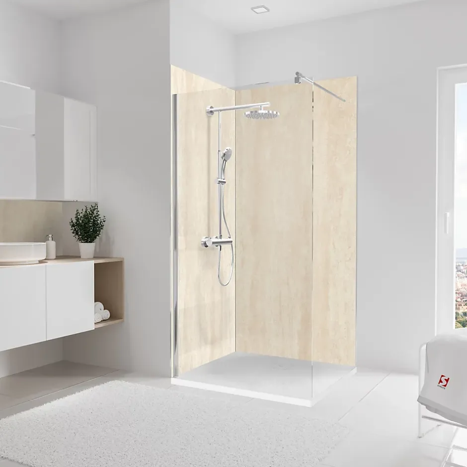 Schulte 2 panneaux muraux de salle de bains l.100 x H.210 cm, effet pierre calcaire, DecoDesign