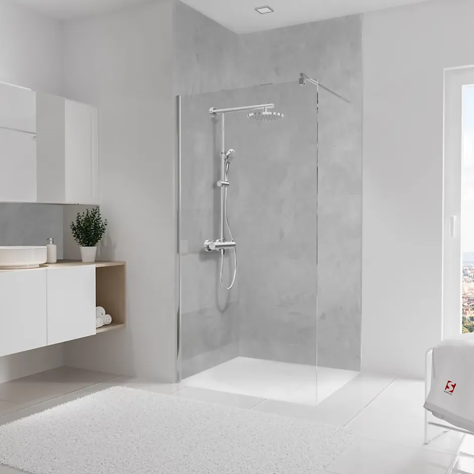 2 panneaux muraux de salle de bains l.100 x H.255 cm, effet béton structuré, DecoDesign-Schulte New