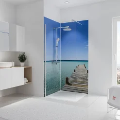 2 panneaux muraux de salle de bains l.90+90 x H.210 cm, décor Maldives, DécoDesign-Schulte Online