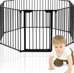 Giantex 8 Pcs Barrieres de Securite Extensible a Pression Grill DIY Protection pour Bebe Animaux Cheminee Escalier Noir