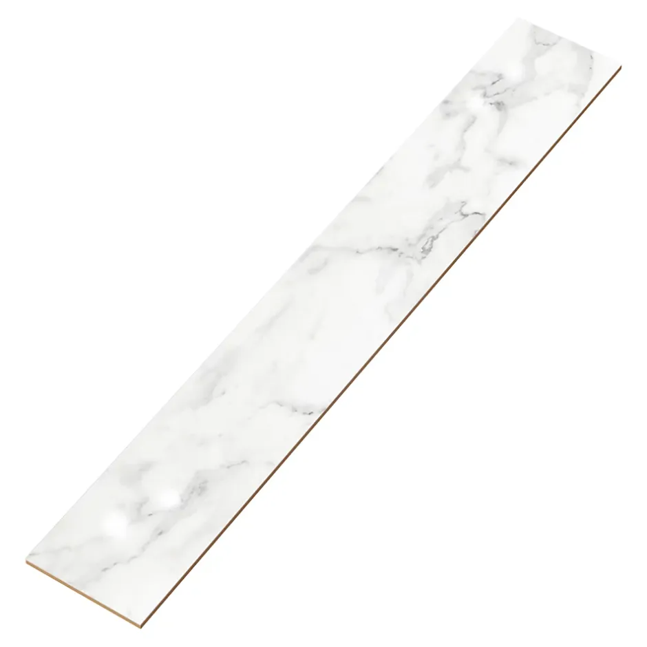 4 Plinthes en carrelage effet marbre blanc brillant L.60,8 x 9 cm x ép.8,5 mm, Aruma-GoodHome