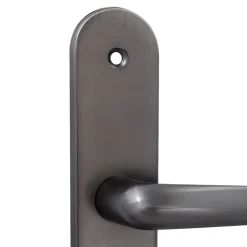 2 poignées de porte sur plaque rond Amga, entraxe 195mm, coloris titane