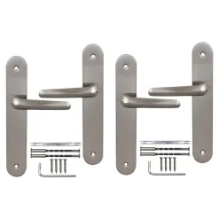 2 poignées de porte sur plaque rond Amga, entraxe 195mm, coloris gris satiné