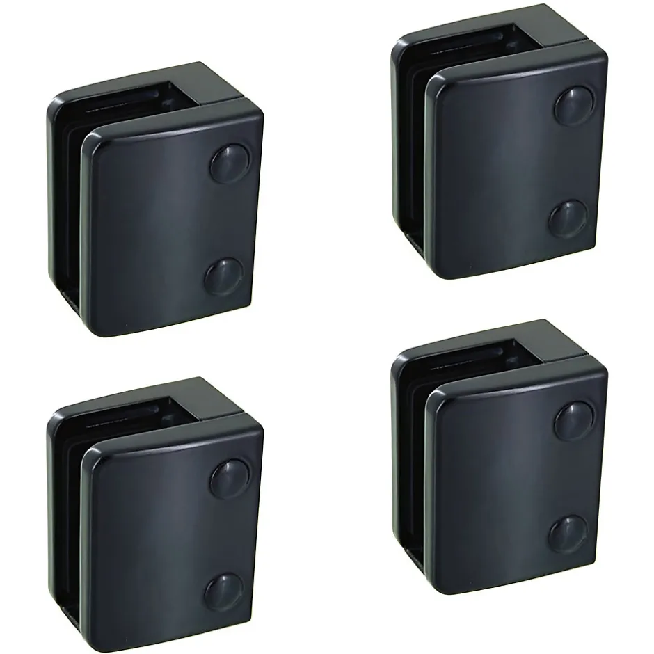 4 x Pince à verre plate modèle 04 - Ep. verre 17,52 mm - Zamak noir RAL 9005-MySystem Discount