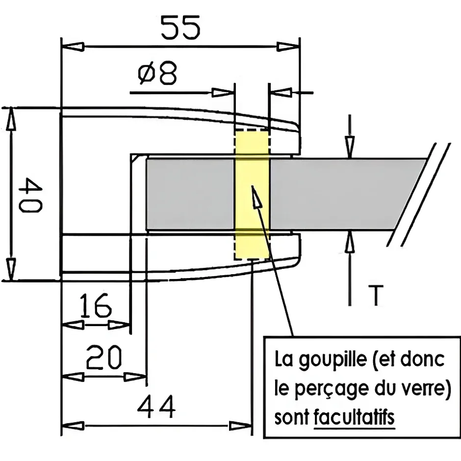 4 x Pince à verre plate modèle 04 - Ep. verre 13,52 mm - Zamak brut-MySystem Discount