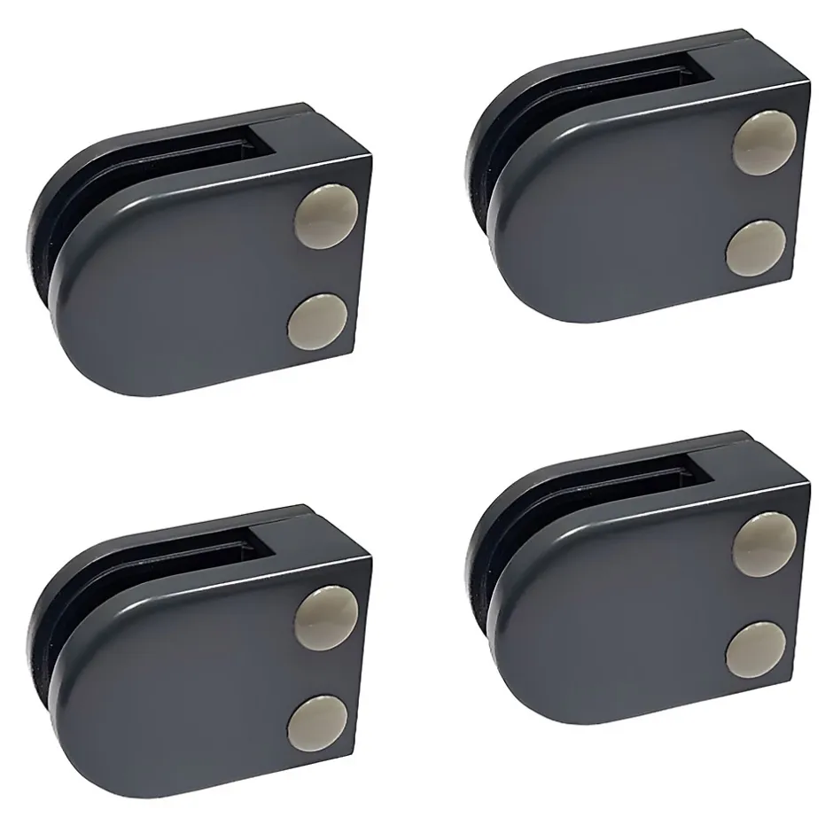 4 x Pince à verre plate modèle 02 - Ep. verre 9,52 mm - Zamak gris anthracite RAL 7016-MySystem Sale