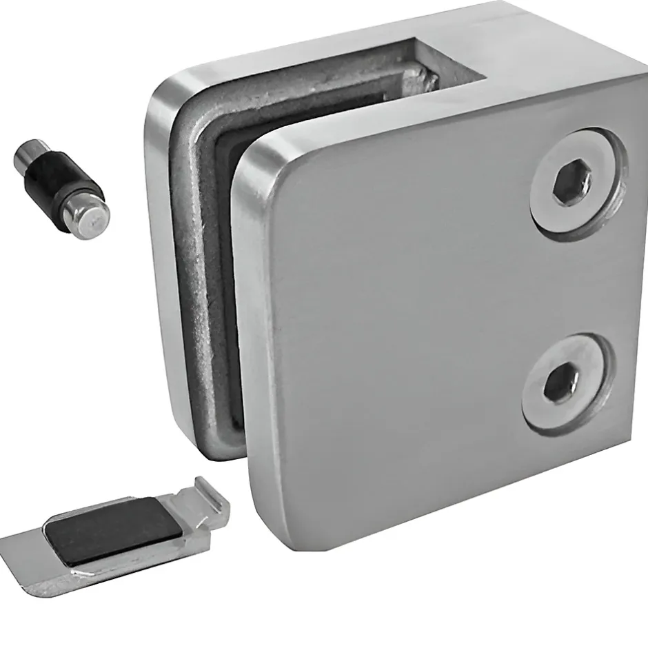 MySystem 4 x Pince à verre plate modèle 21 - Ep. verre 6 mm - Inox 304 brossé GR320