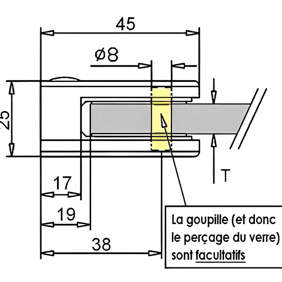 MySystem 4 x Pince à verre plate modèle 21 - Ep. verre 6 mm - Inox 304 brossé GR320