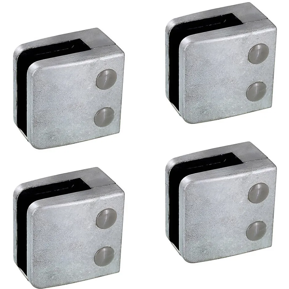 MySystem 4 x Pince à verre plate modèle 06 - Ep. verre 12 mm - Zamak brut