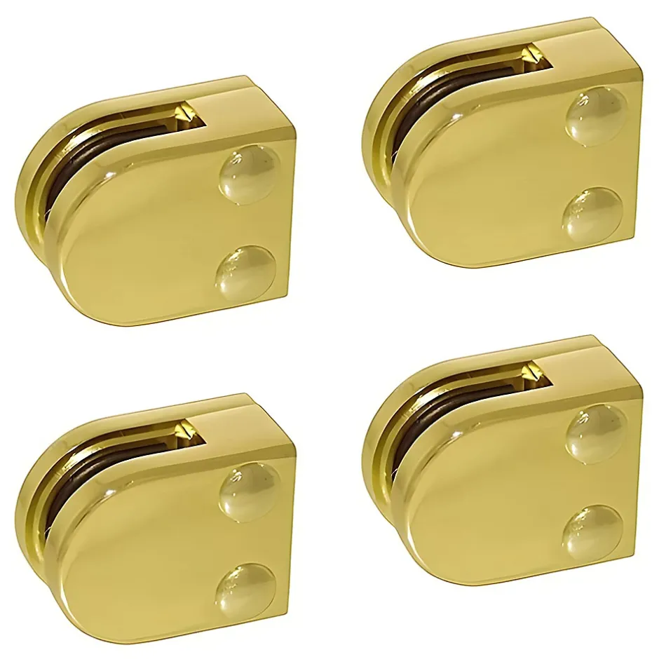 4 x Pince à verre plate modèle 00 - Ep. verre 6 mm - Zamak aspect laiton-MySystem Discount