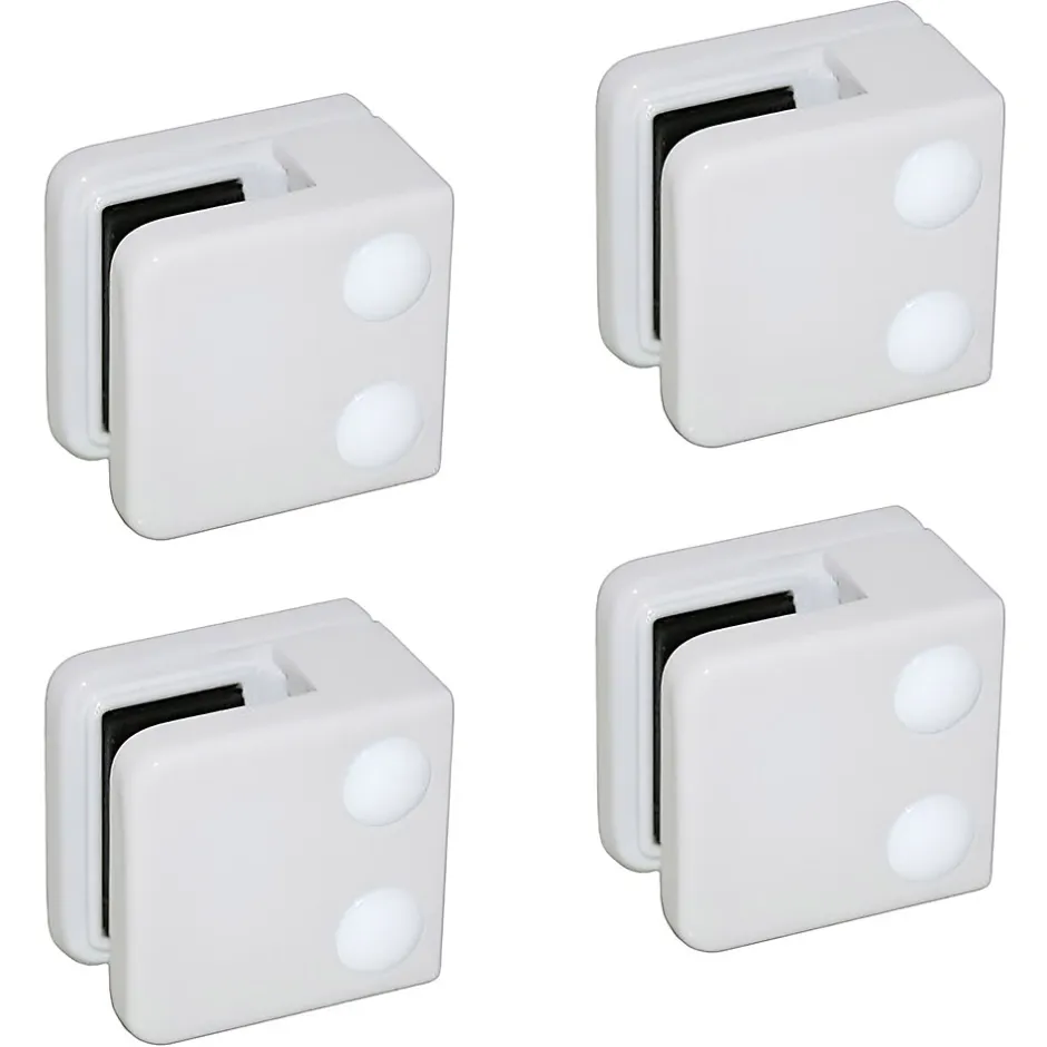 4 x Pince à verre plate modèle 01 - Ep. verre 8,76 mm - Zamak blanc RAL 9016-MySystem Outlet