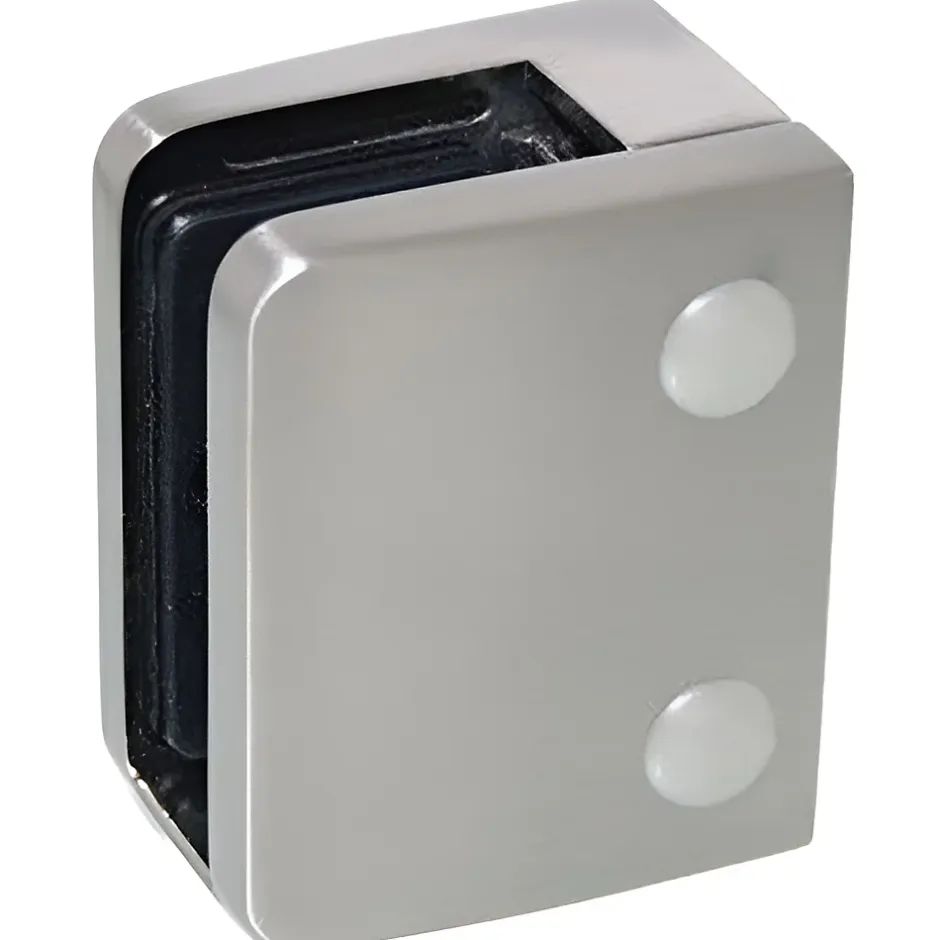 4 x Pince à verre plate modèle 04 - Ep. verre 12,76 mm - Zamak aspect inox brossé-MySystem New