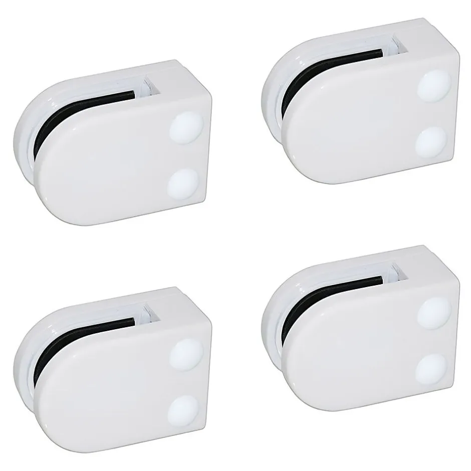 MySystem 4 x Pince à verre plate modèle 02 - Ep. verre 8 mm - Zamak blanc RAL 9016