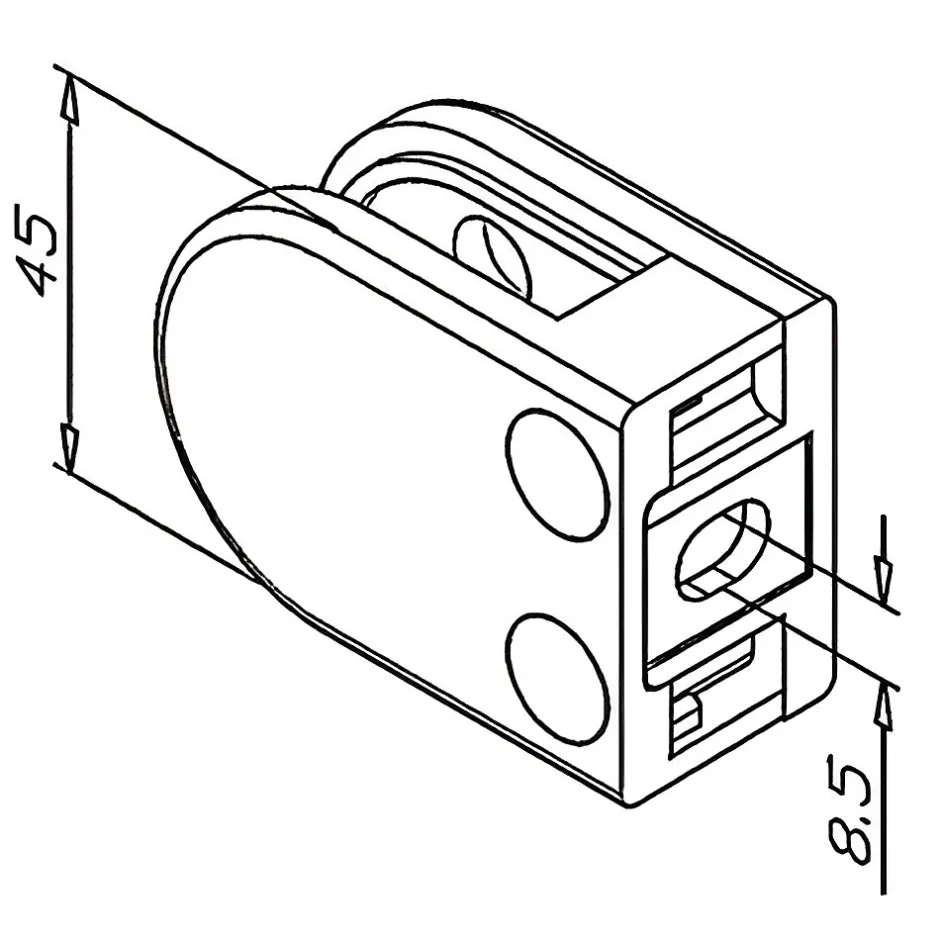 MySystem 4 x Pince à verre plate modèle 02 - Ep. verre 8 mm - Zamak blanc RAL 9016
