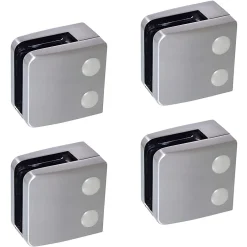 4 x Pince à verre plate modèle 06 - Ep. verre 12 mm - Zamak aspect inox brossé-MySystem