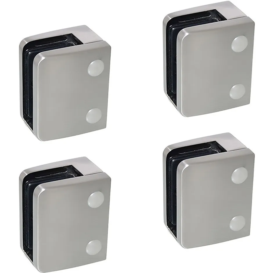 MySystem 4 x Pince à verre plate modèle 04 - Ep. verre 12,76 mm - Inox 304 brossé GR320