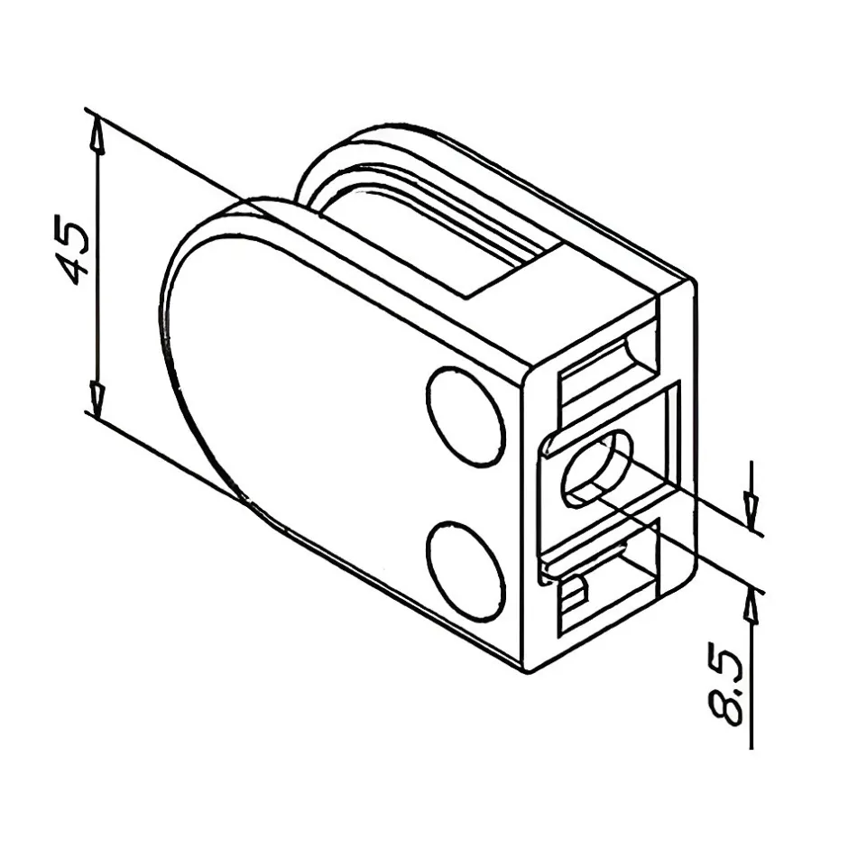 MySystem 4 x Pince à verre plate modèle 05 - Ep. verre 10,76 mm - Zamak aspect inox brossé