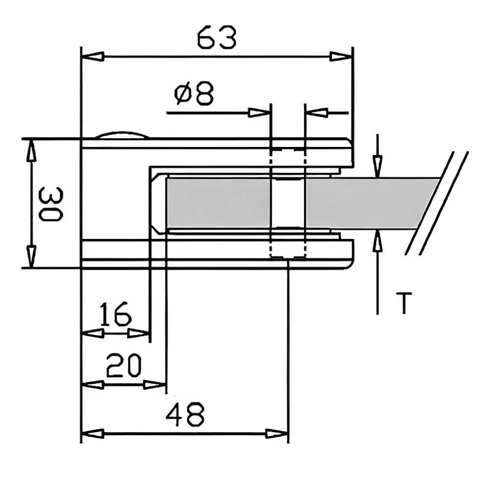 MySystem 4 x Pince à verre plate modèle 05 - Ep. verre 10,76 mm - Zamak aspect inox brossé