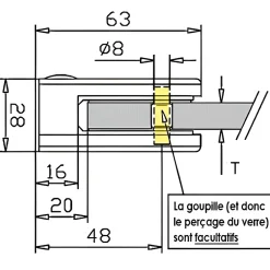 4 x Pince à verre plate modèle 02 - Ep. verre 6 mm - Inox 304 brossé GR320-MySystem Best