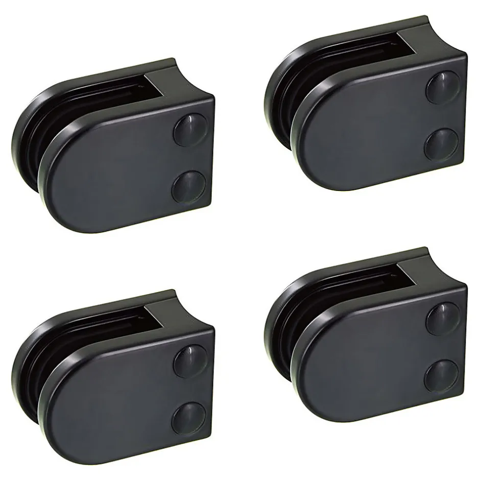 4 x Pince à verre pour tube diam. 42,4 modèle 05 - Ep. verre 12,76 mm - Zamak noir RAL 9005-MySystem New