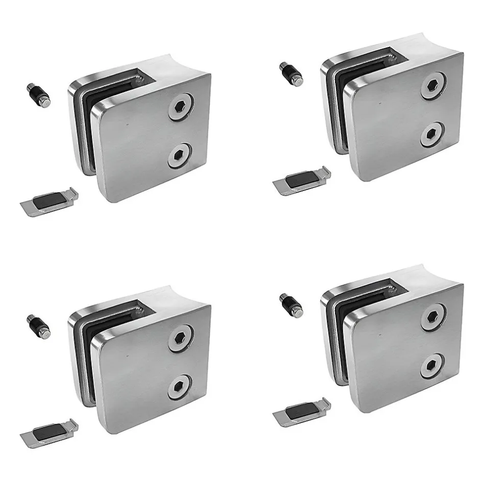 MySystem 4 x Pince à verre pour tube diam. 42,4 modèle 21 - Ep. verre 6 mm - Inox 304 brossé GR320