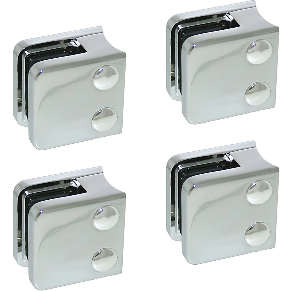 4 x Pince à verre pour tube diam. 42,4 modèle 01 - Ep. verre 9,52 mm - Zamak chromé brillant-MySystem New