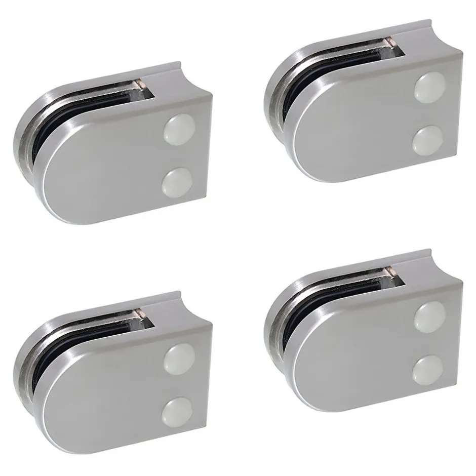 4 x Pince à verre pour tube diam. 42,4 modèle 02 - Ep. verre 8,76 mm - Zamak aspect inox brossé-MySystem Best