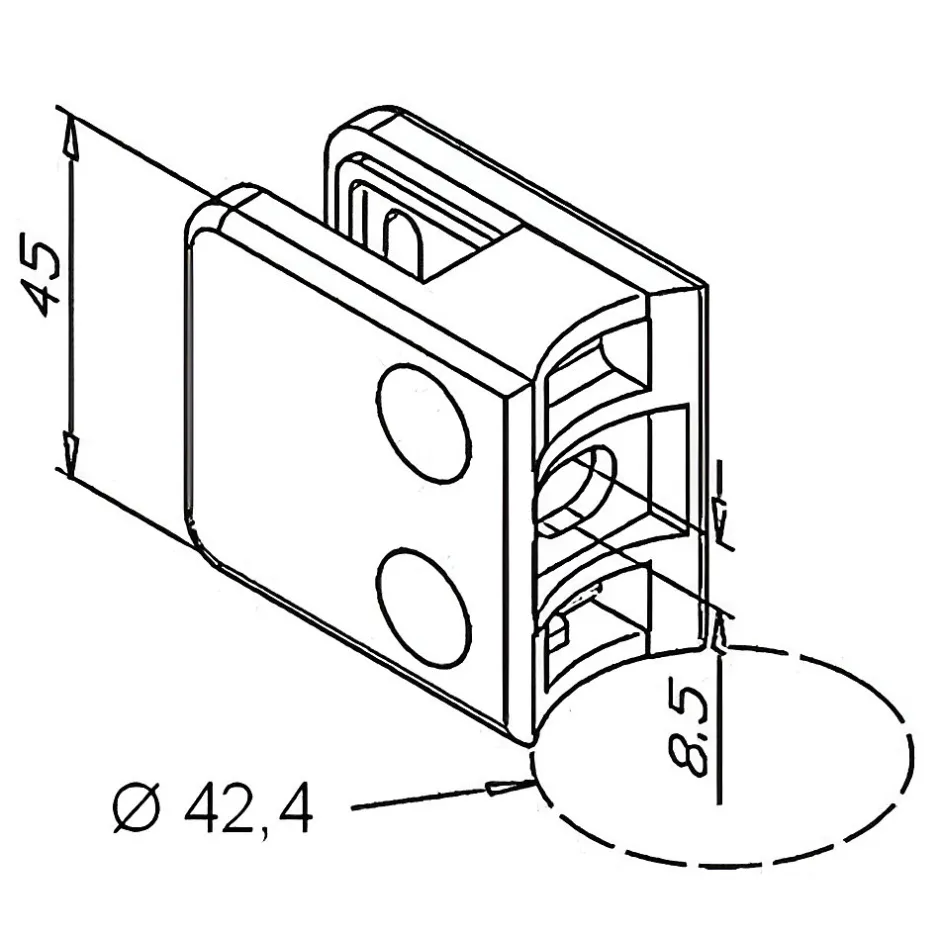 4 x Pince à verre pour tube diam. 42,4 modèle 21 - Ep. verre 8 mm - Inox 304 brossé GR320-MySystem Hot
