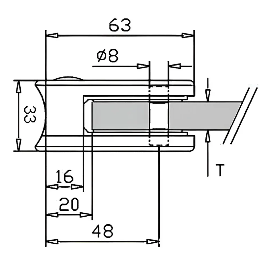 MySystem 4 x Pince à verre pour tube diam. 42,4 modèle 05 - Ep. verre 12,76 mm - Inox 304 brossé GR320