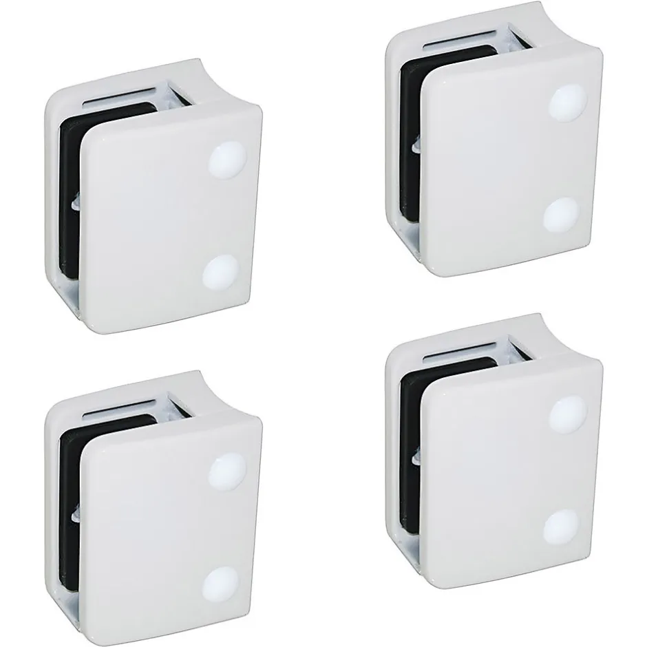 MySystem 4 x Pince à verre pour tube diam. 48,3 modèle 04 - Ep. verre 12,76 mm - Zamak blanc RAL 9016