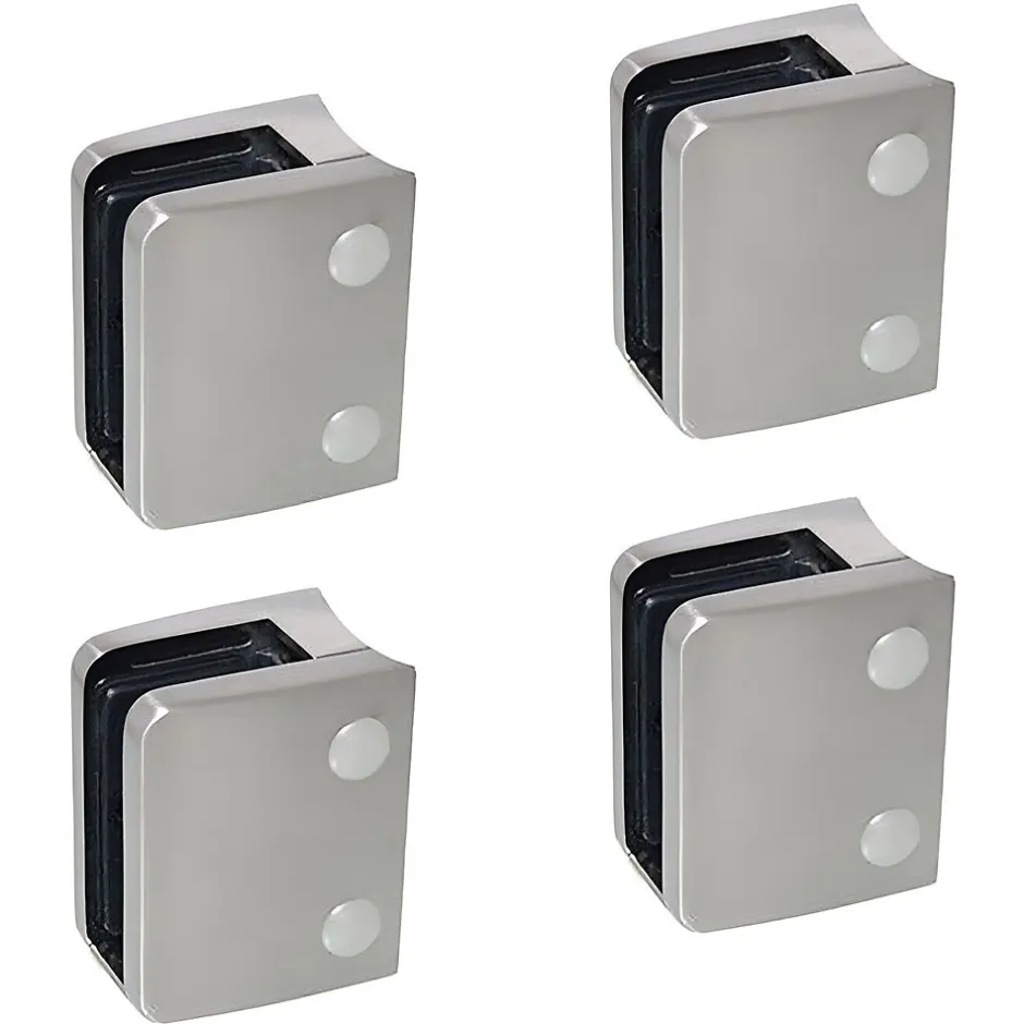 4 x Pince à verre pour tube diam. 48,3 modèle 04 - Ep. verre 11,52 mm - Zamak aspect inox brossé-MySystem Discount