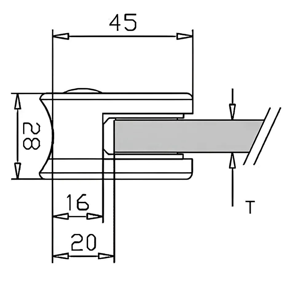 MySystem 4 x Pince à verre pour tube diam. 42,4 modèle 01 - Ep. verre 10 mm - Zamak aspect laiton