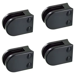 4 x Pince à verre pour tube diam. 42,4 modèle 02 - Ep. verre 6,76 mm - Zamak noir RAL 9005-MySystem New