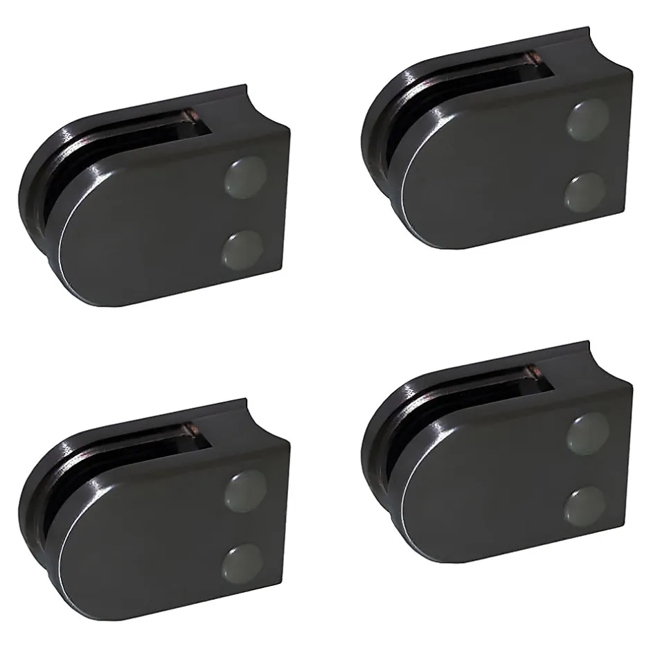 4 x Pince à verre pour tube diam. 42,4 modèle 02 - Ep. verre 6 mm - Inox noir anthracite-MySystem