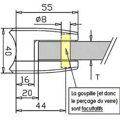 MySystem 4 x Pince à verre pour tube diam. 48,3 modèle 04 - Ep. verre 12,76 mm - Zamak aspect inox brossé