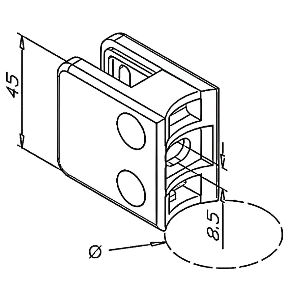 MySystem 4 x Pince à verre pour tube diam. 42,4 modèle 01 - Ep. verre 6,76 mm - Zamak aspect laiton