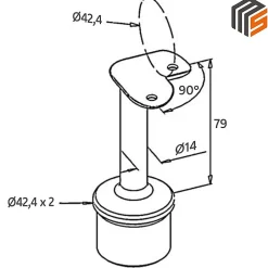 2 x Support 90 degrés main courante diam. 42,4 à coller sur tube diam. 42,4 x 2 mm - Inox 304-MySystem Online